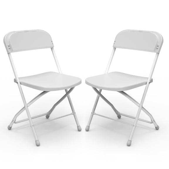 SHGJ&SOFT Set of 2 Folding Chairs, Plastic Seat and Backrest, White Metal Frame Chair, Suitable for Indoor and Outdoor,Capacity 350 lbs (White, 2-Pack)
