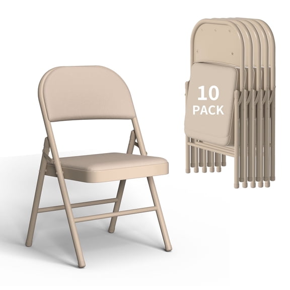 SHGJ&SOFT Set of 10 Folding Chairs with Padded Seats and Backs, Black Metal Frame Chair for Indoor and Outdoor, Capacity 350 lbs, Brown