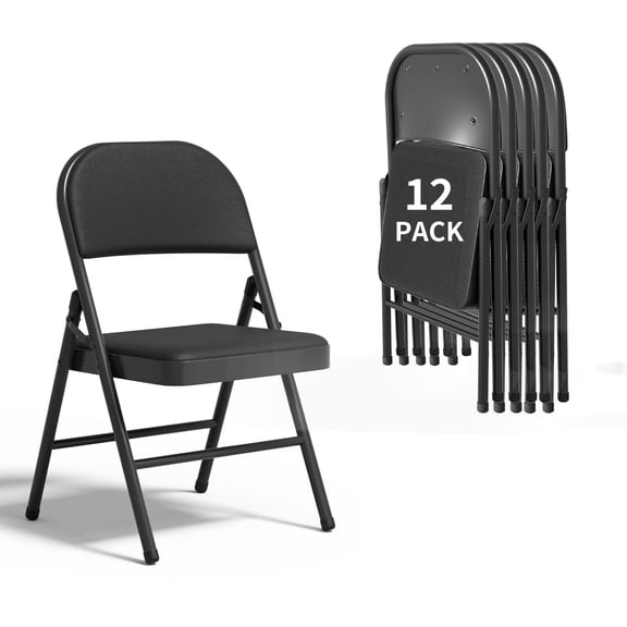 SHGJ&SOFT Set of 12 Folding Chairs with Padded Seats and Backs, Black Metal Frame Chair for Indoor and Outdoor, Capacity 350 lbs, Black