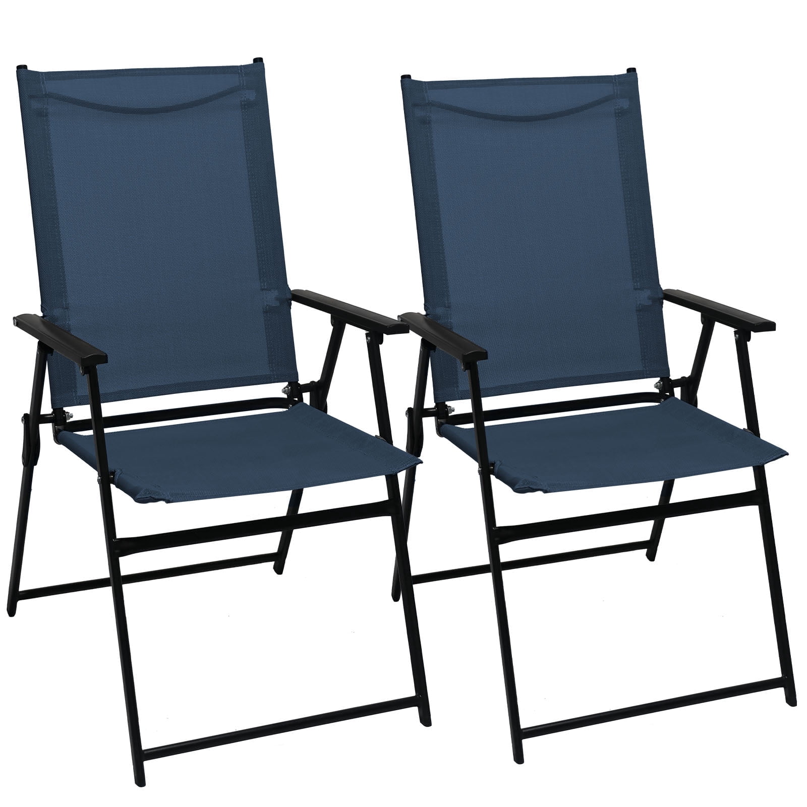 SHGJ&SOFT Set of 2 Folding Chairs，Outdoor Patio Chair with Armrests for Porch Camping Pool Beach Deck Lawn Garden (Blue, 2 PC)