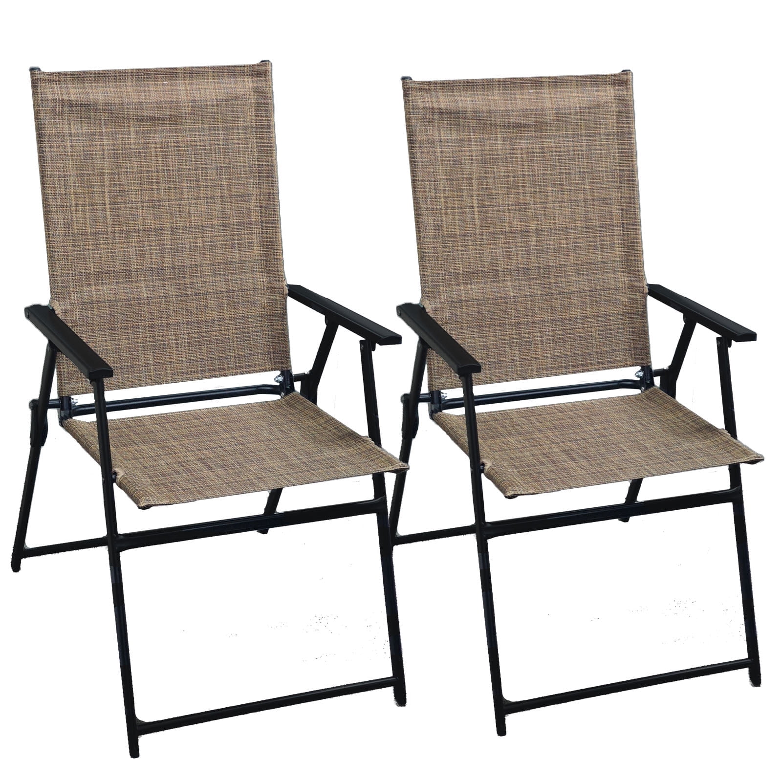 SHGJ&SOFT Set of 2 Folding Chairs，Outdoor Patio Chair with Armrests for Porch Camping Pool Beach Deck Lawn Garden (Brown, 2 PC)