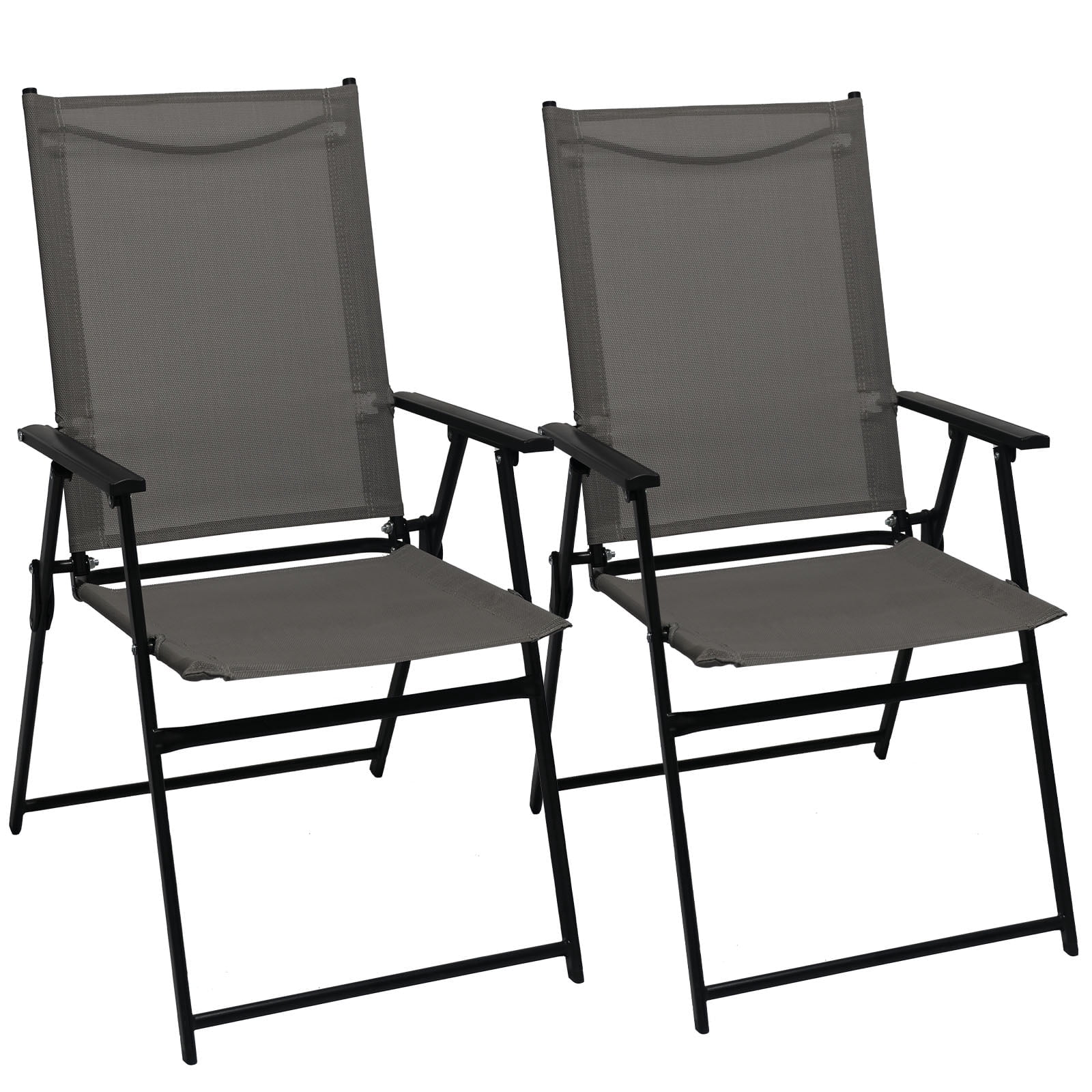 SHGJ&SOFT Set of 2 Folding Chairs，Outdoor Patio Chair with Armrests for Porch Camping Pool Beach Deck Lawn Garden (Gray, 2 PC)
