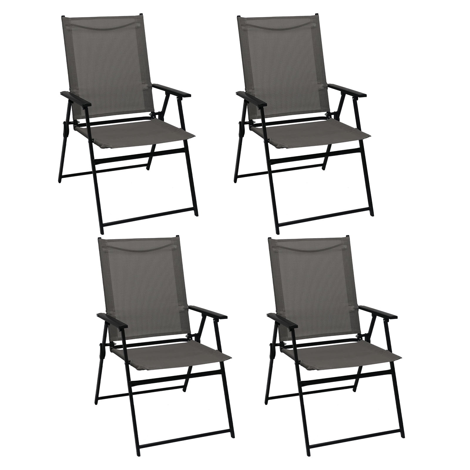SHGJ&SOFT Set of 4 Folding Chairs，Outdoor Patio Chair with Armrests for Porch Camping Pool Beach Deck Lawn Garden (Gray, 4 PC)