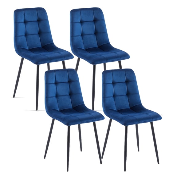 SHGJ&SOFT Velvet Dining Chairs Set of 4, Mid Century Modern Upholstered Fabric Chairs with Metal Legs Adjustable Pads for Kitchen Living Room Dining Room. (BLUE, 4PC)