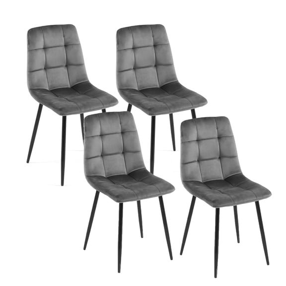 SHGJ&SOFT Velvet Dining Chairs Set of 4, Mid Century Modern Upholstered Fabric Chairs with Metal Legs Adjustable Pads for Kitchen Living Room Dining Room. (Gray, 4PC)