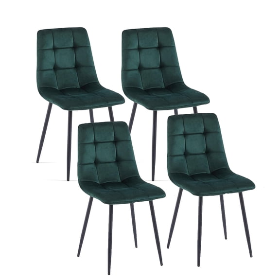 SHGJ&SOFT Velvet Dining Chairs Set of 4, Mid Century Modern Upholstered Fabric Chairs with Metal Legs Adjustable Pads for Kitchen Living Room Dining Room. (GREEN, 4PC)