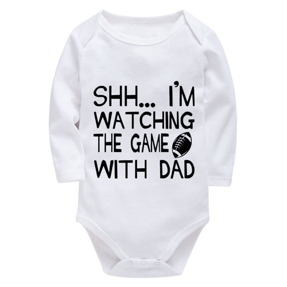 SHH I'm Watching The Came With My Dad Romper Newborn Girl Long Sleeve Coming Home Outfit White Baby Boy Going Home Outfit Su