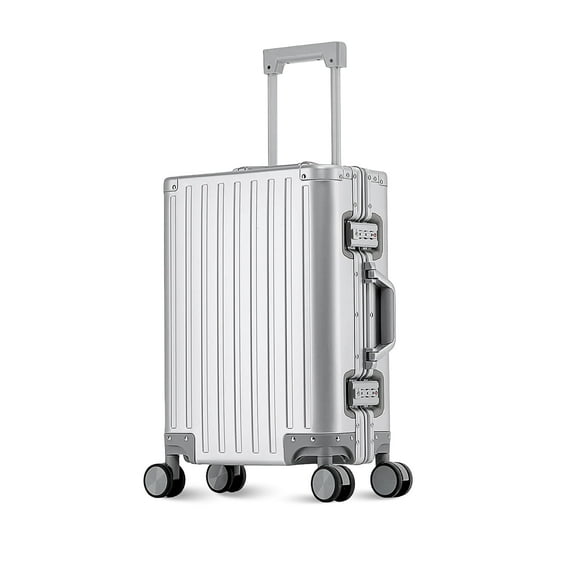 SHIBAILI 20" Sliver Carry - On Luggage,Aluminum Frame, No Zipper,TSA Approved,Spinner(14”x7.8”x19.6" )