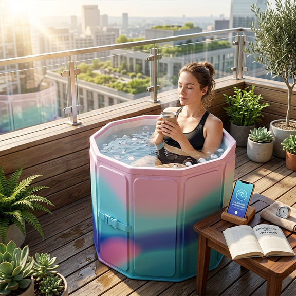 SHIBAILI 27.5" Portable Foldable Adult Bathtub,Family Tub for Shower Stall, Hot/Ice Bath Soaking(Blue Purple)