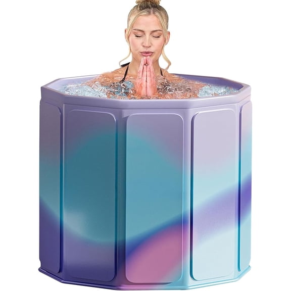 SHIBAILI 27.5" Portable Foldable Adult Bathtub,Family Tub for Shower Stall, Hot/Ice Bath Soaking(Blue Purple)