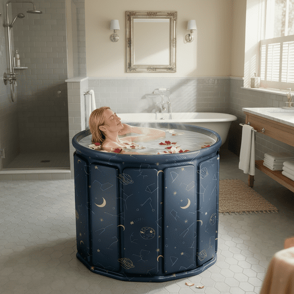 SHIBAILI 27" Portable Foldable Bathtub for Adults-Camping & Home Use, Heat Preservation,Moon