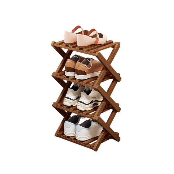 SHIBAILI 4-Tier Bamboo Folding Shoe Rack - No Assembly, Space-Saving(Tawny)