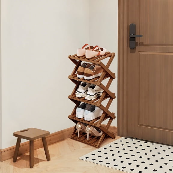 SHIBAILI 5-Tier Bamboo Folding Shoe Rack - No Assembly, Space-Saving(Tawny)