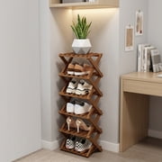 SHIBAILI 6-Tier Bamboo Folding Shoe Rack - No Assembly, Space-Saving(Tawny)