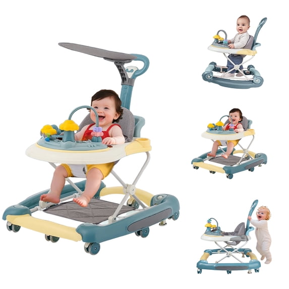 SHIBAILI 6-in-1 Activity Walker & Table - Multi-Function Center,Bouncer,Tray & Music,Green (6+ Months)