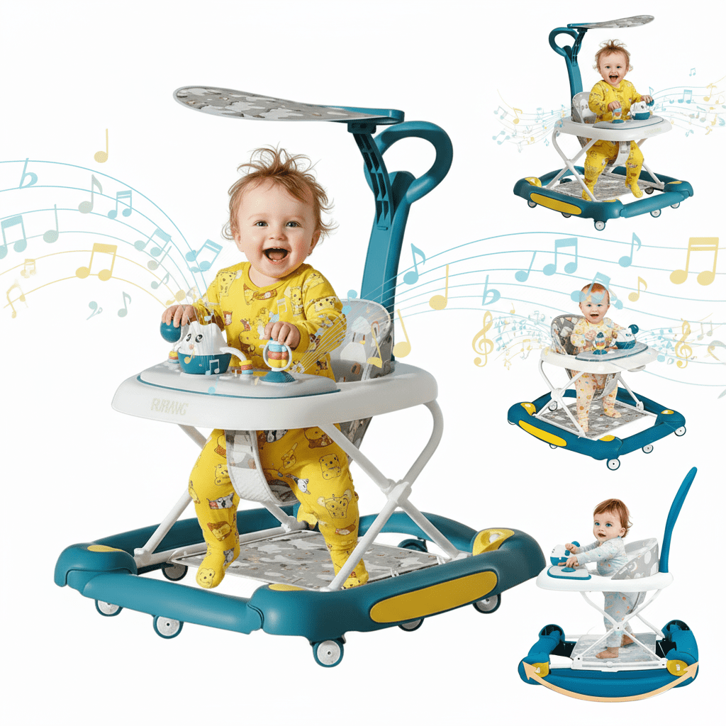 SHIBAILI 6-in-1 Activity Walker & Table - Multi-Function Center,Bouncer,Tray & Music,Green (6+ Months)
