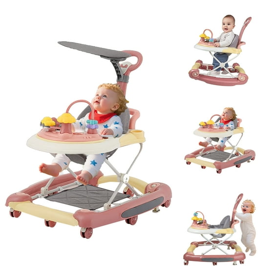 SHIBAILI 6-in-1 Activity Walker & Table - Multi-Function Center,Bouncer,Tray & Music,Red (6+ Months)