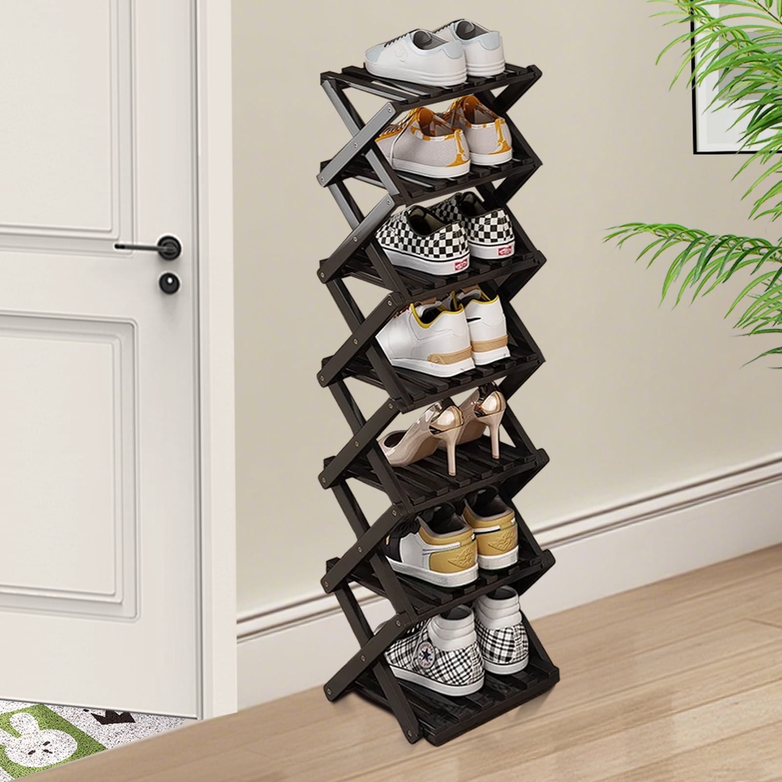 SHIBAILI 7-Tier Bamboo Folding Shoe Rack - No Assembly, Space-Saving ...