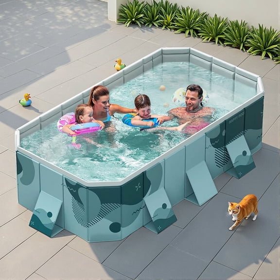 SHIBAILI Blue Gradient Non - Inflatable Family & Kids Swimming Pool with Metal Frame,Foldable (102×66×20 in)