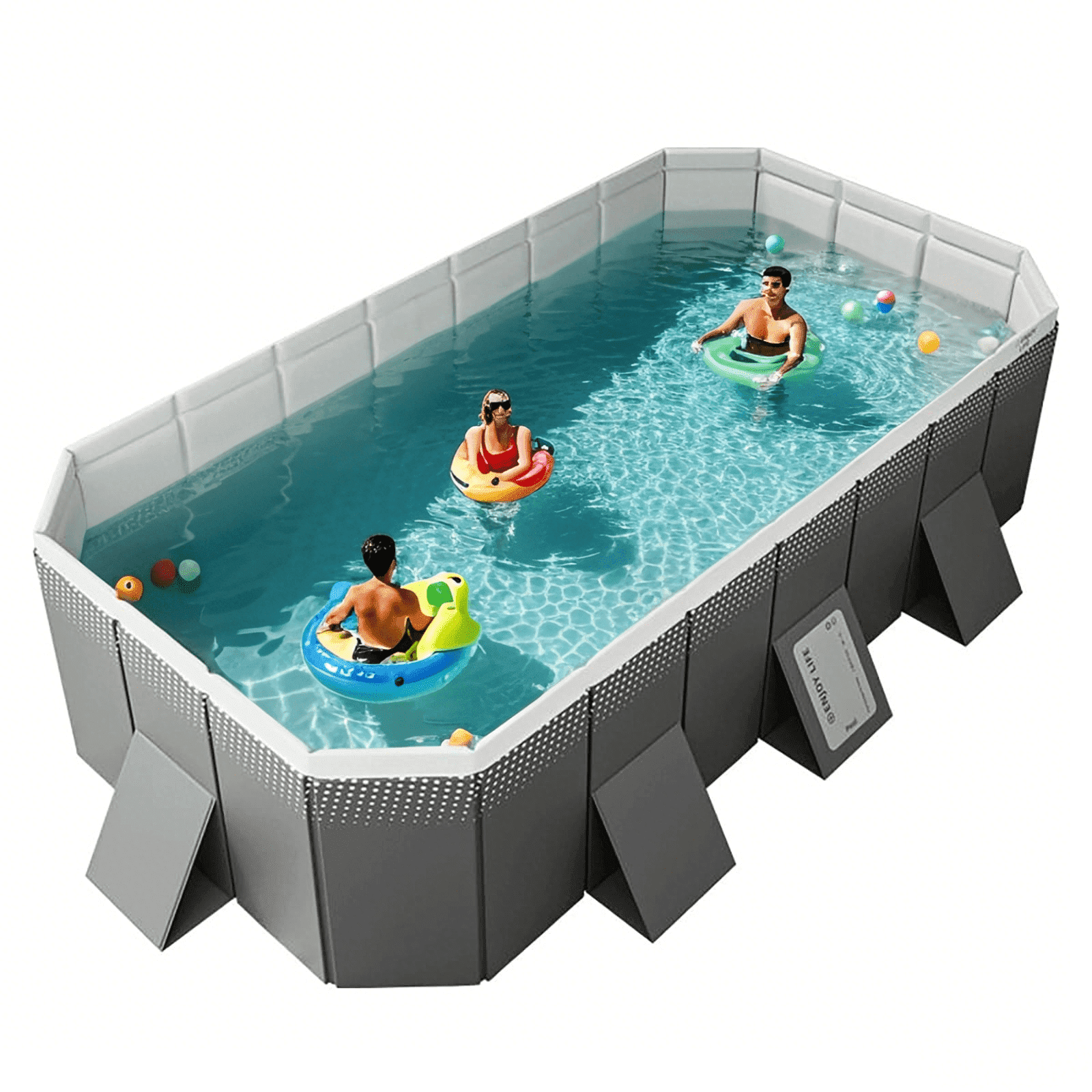 SHIBAILI Gray Non - Inflatable Family & Kids Swimming Pool with Metal Frame,Foldable (100×66×20 in)