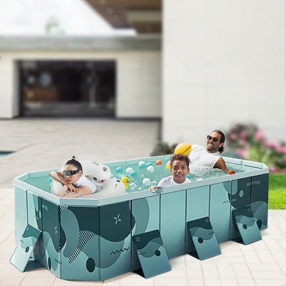 SHIBAILI Green Non - Inflatable Family & Kids Swimming Pool with Metal Frame,Foldable (113×66×20 in)