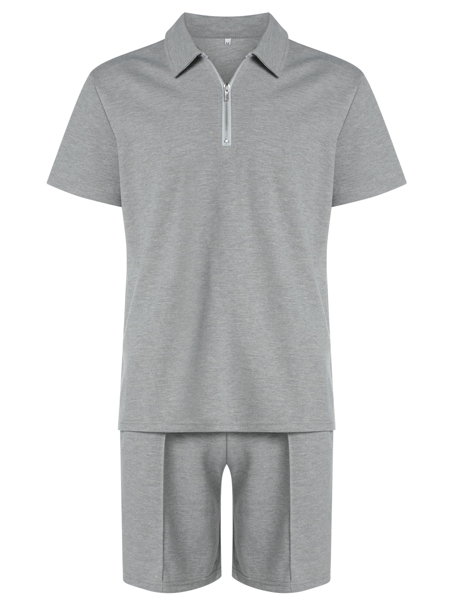 SHIBAOZI Men 's 2Pcs Tracksuits Short Sleeve Zip Up Lapel Polo Shirt