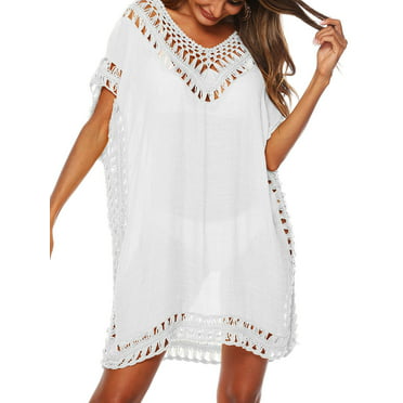 Woman Cover Up For Beach Summer Knit Hollow Out Swimwear Bandage V-Neck ...