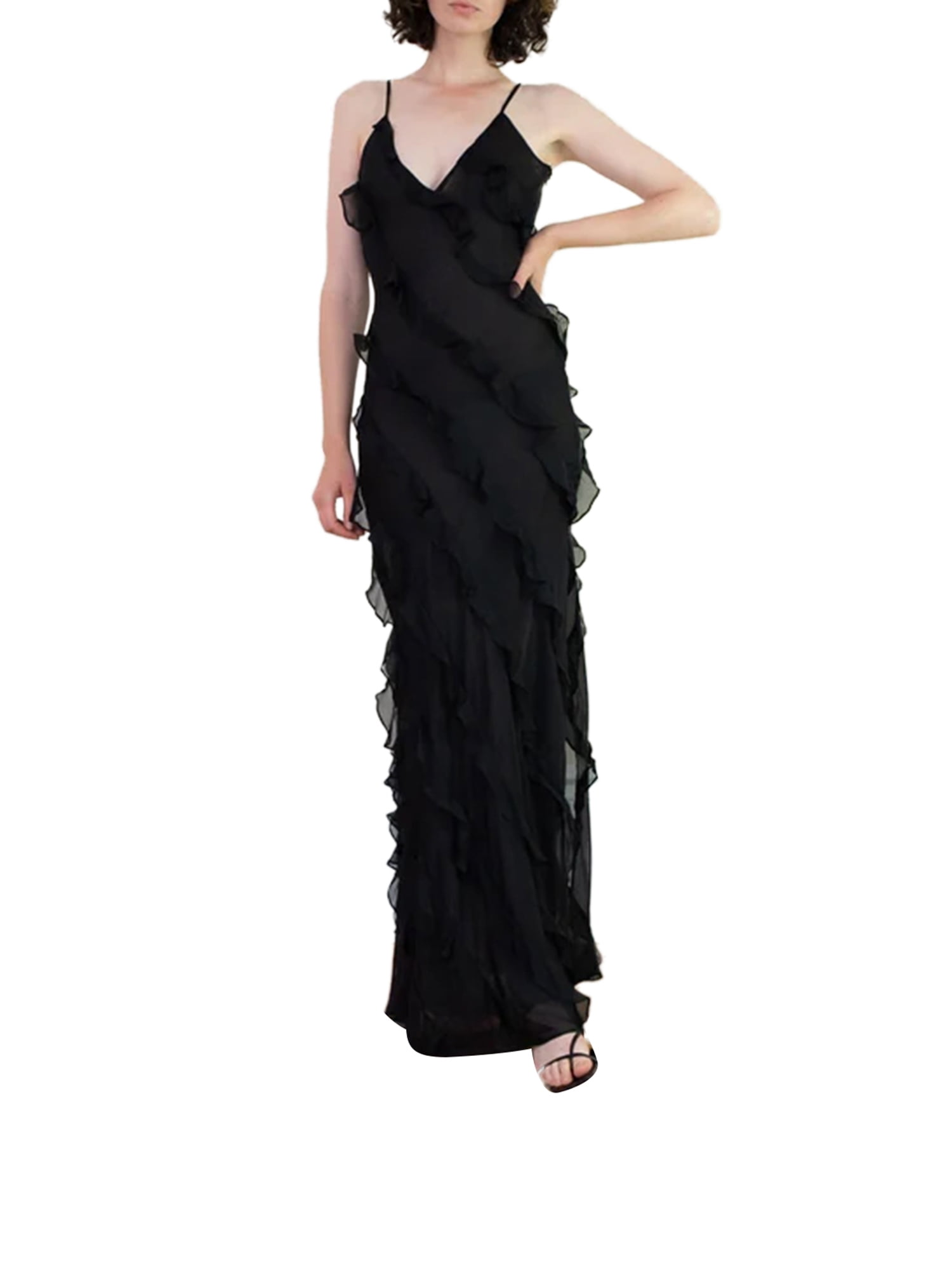 ✓Women's Spaghetti Strap Ruffled Casual Beach Party Loose Summer Long Dress  | eBay