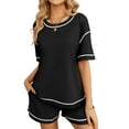 thumbnail image 1 of SHIBEVER 2 Piece Sets for Women Summer Casual Short Sleeve Crew Neck Top and Shorts Set Outfits for Women Clothing Sets Black M, 1 of 11