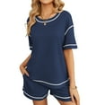 thumbnail image 1 of SHIBEVER 2 Piece Sets for Women Summer Casual Short Sleeve Top and Shorts Set Women Lounge Set Outfits Women Tops 2pcs Set Dark Blue L, 1 of 11