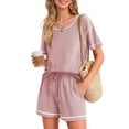 thumbnail image 1 of SHIBEVER 2 Piece Sets for Women Summer Casual Short Sleeve Top and Shorts Set Womens Lounge Sets Clothing Women Tops 2pcs Set Dark Blue L, 1 of 11
