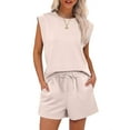 thumbnail image 1 of SHIBEVER 2 Piece Sets for Women Summer Casual Sleeveless Crew Neck Top and Shorts Set Outfits for Women Tops with Pockets Apricot Almond L, 1 of 10