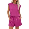 thumbnail image 1 of SHIBEVER 2 Piece Sets for Women Summer Casual Sleeveless Top and Shorts Set Outfits for Women Tops with Pockets for Ladies Rose Red S, 1 of 10