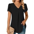 thumbnail image 1 of SHIBEVER Blouse Dressy Casual V Neck Petal Sleeve Summer Shirts for Women Casual Loose Tee Fashion Work Shirt Chiffon Tops Solid Color Black Size M, 1 of 7