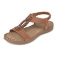 thumbnail image 1 of SHIBEVER Boho Sandals for Women Casual Summer Flat Comfortable Elastic Ankle T Strap Sandals Dressy Beaded Bohemian Shoes Brown 5, 1 of 6