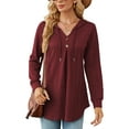 thumbnail image 1 of SHIBEVER Hoodies for Women Long Sleeve Shirts Loose Fit Pullover V Neck Tops Fashion Button Casual Sweatshirts Solid Color Winered Tshirt Size M, 1 of 5