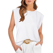 SHIBEVER Cap Sleeve Tops for Women Summer Top Basic Tee Shirts Casual Loose Fit Fashion White Tops for Womens Clothes Dressy Casual Solid Color Plus Size XXL