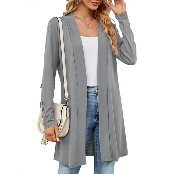 SHIBEVER Cardigan for Womens Classic Kimono Long Sleeve Cardigan Casual Open Front knit Solid Color Cardigan Lightweight Sweaters Coat Soft Outwear
