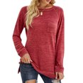 thumbnail image 1 of SHIBEVER Casual Round Neck Pocket Tunics Tops for Women Fall Fashion Workout Long Sleeve Split T-Shirts Blouses Red, 1 of 6
