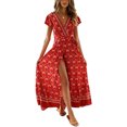 thumbnail image 1 of SHIBEVER Casual Wrap Dress for Women Summer Bohemian Floral V Neck Short Sleeve High Split Maxi Dress, 1 of 6