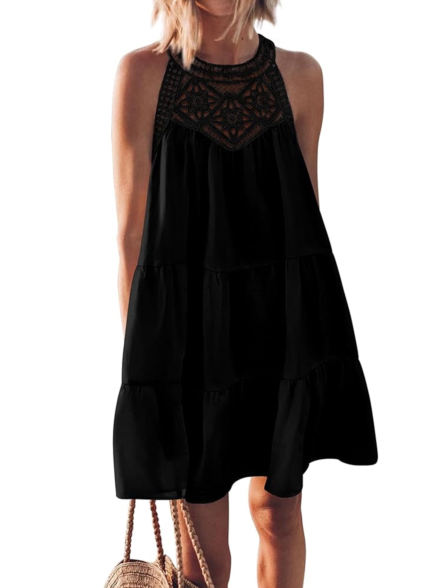 SHIBEVER Dresses for Women Halter Dresses Summer Casual Sleeveless A ...
