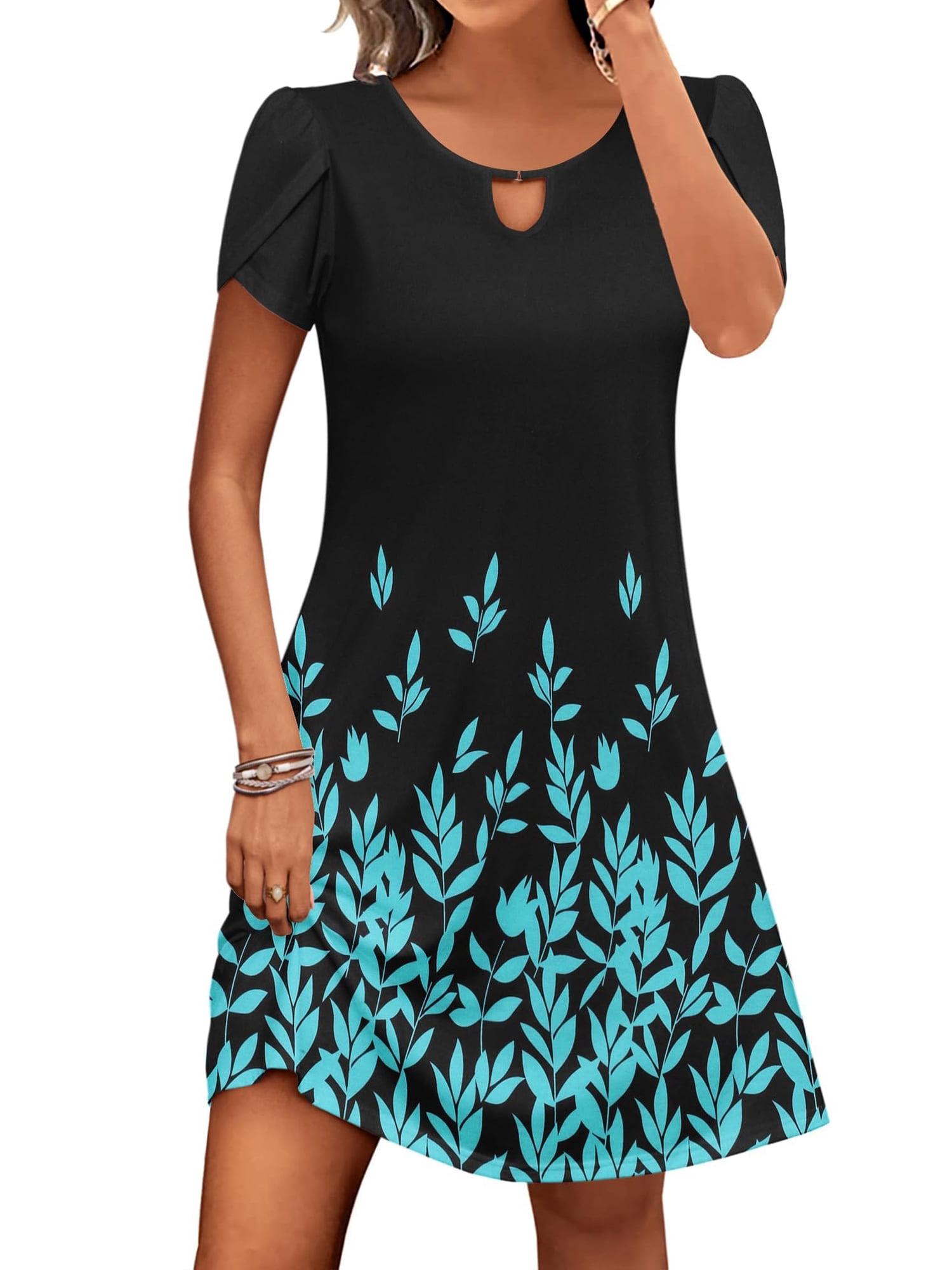 ETCYY Women's Summer Tie Front Mini Dress - Petal Sleeve, Pockets, Floral Print, Short Sleeve 5 thumbnail image