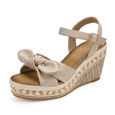 SHIBEVER Espadrilles for Women Open Toe Buckle Ankle Strap Wedge Heels Sandals Dressy Summer Comfy Platform Sandal Shoes Beige 5