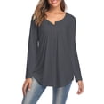 thumbnail image 1 of SHIBEVER Fall Casual Button Tunics Tops for Women Long Sleeve Trendy V Neck Pleated T-Shirts Blouses Grey, 1 of 6