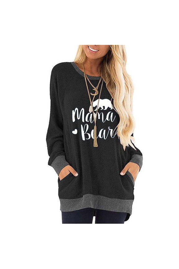 Fall Fashion Lettered Print T-Shirts For Women Cute Long Sleeve Casual Tunic Tops Blouses Black