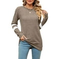 thumbnail image 1 of SHIBEVER Women Sweatshirt Tops Casual Loose V Neck T Shirt Long Sleeve Fall Top Striped Tees Fashion Clothes Khaki M, 1 of 6