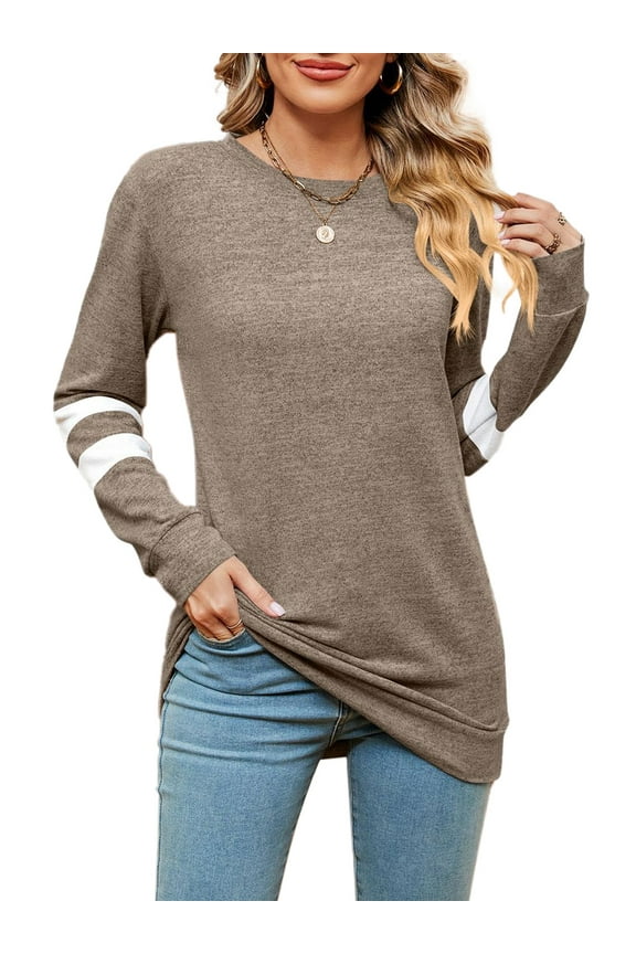Women Sweatshirt Tops Casual Loose V Neck T Shirt Long Sleeve Fall Top Striped Tees Fashion Clothes Khaki XXL