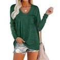 thumbnail image 1 of SHIBEVER Fall Pullover Blouse for Women Solid Color Loose Crewneck Tshirt Oversize Green Tunic Clothing with Pocket Size S, 1 of 4