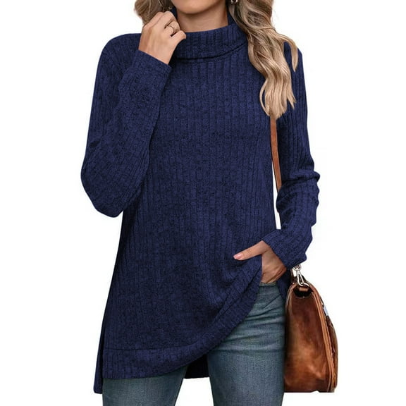 SHIBEVER Fall Sweater for Women Long Sleeve Turtleneck Thin Sweater Comfort Warm Winter Pullover Coffee T Shirts Blouse