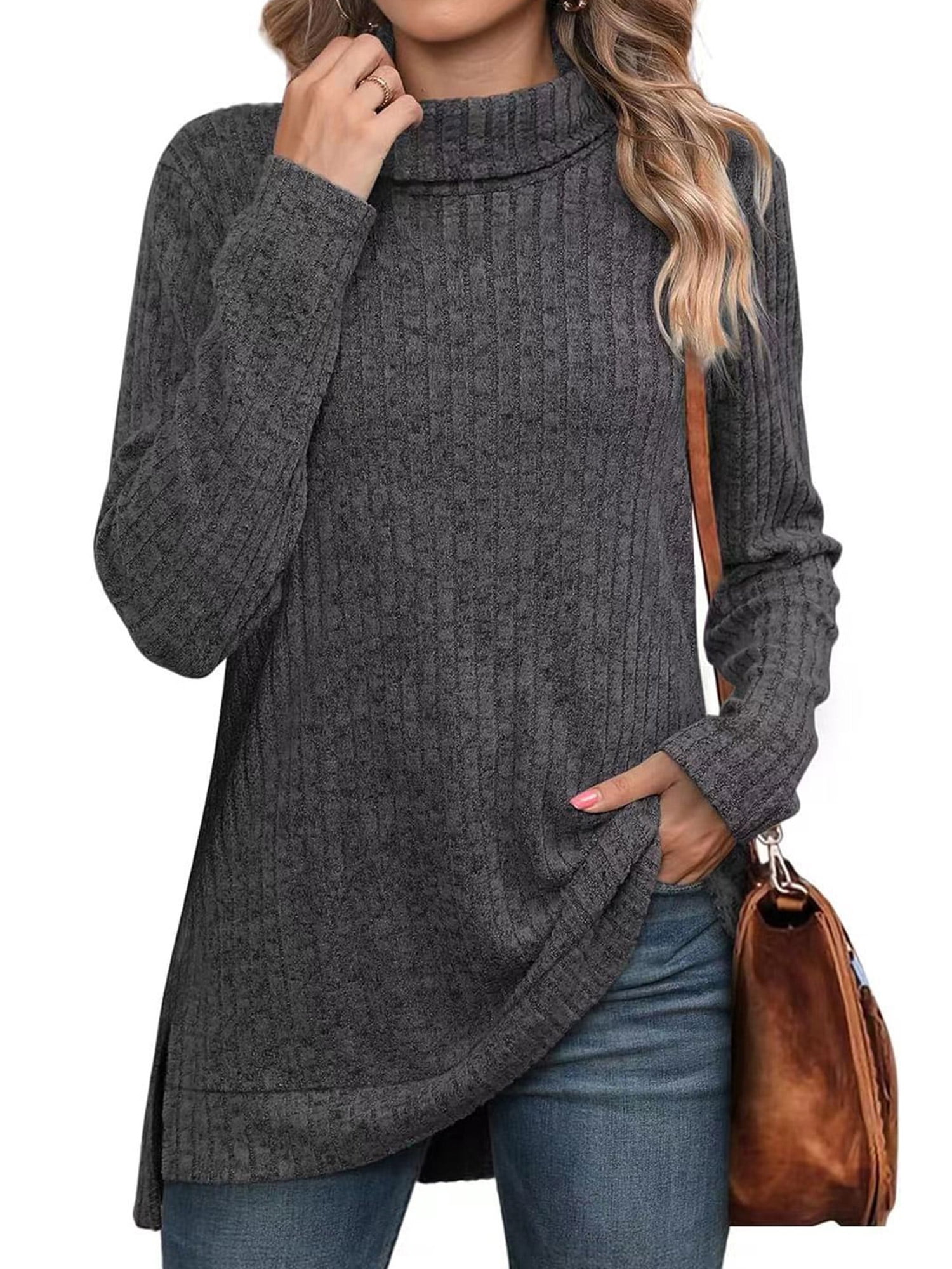 SHIBEVER Fall Tops for Womens Turtleneck Sweaters Fashion Long Sleeve ...
